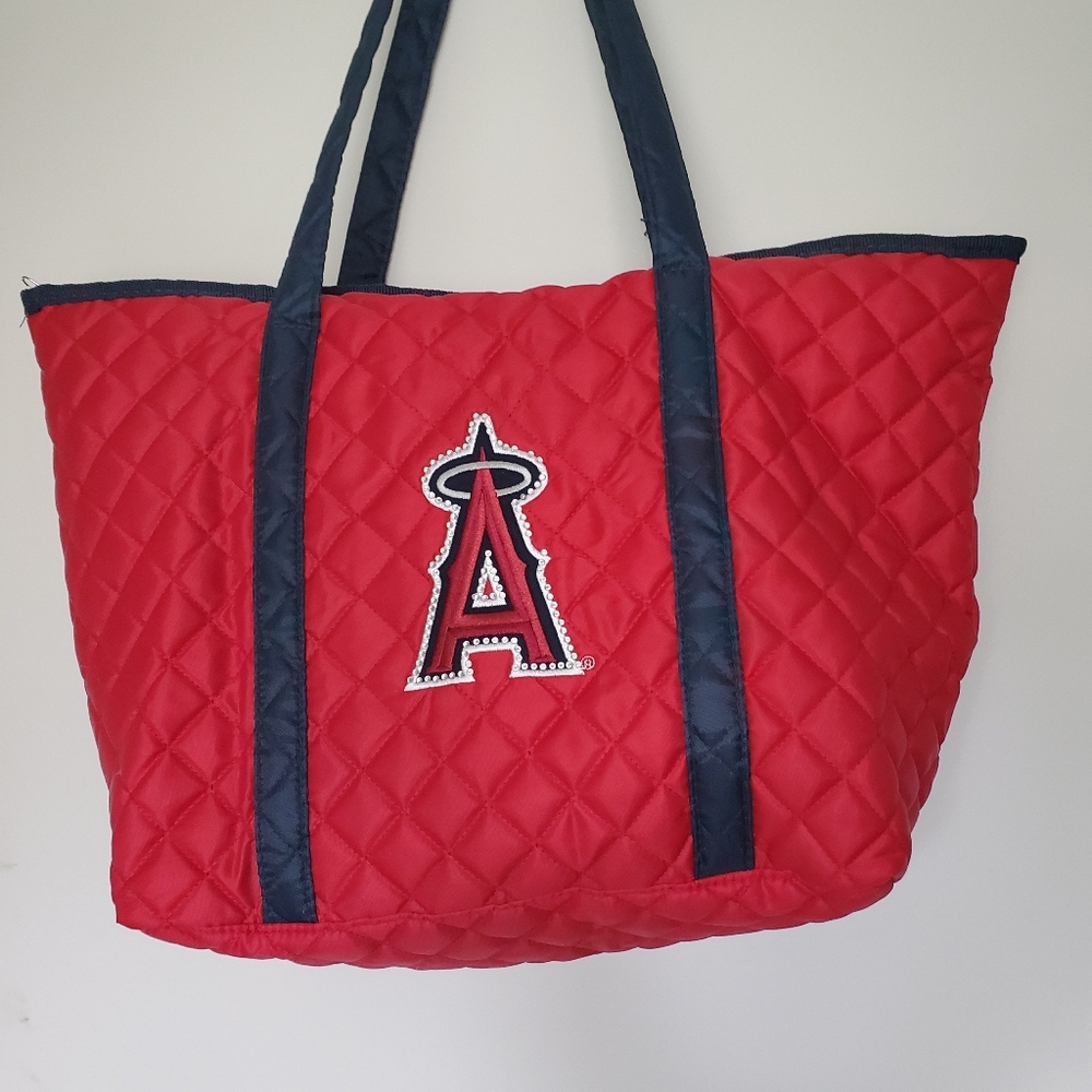 Angels Baseball Farmer John Promo Polyester Red Quilted Tote Bag